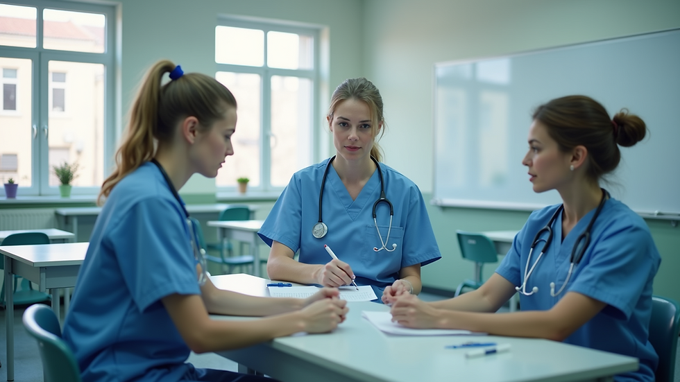 Eye-level view of a classroom setting with students engaged in learning