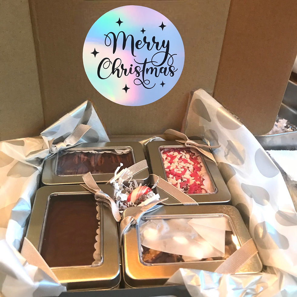 Thumbnail: Holiday Fudge Gift Box - 4 assorted 8-oz tins - interior sticker choice
