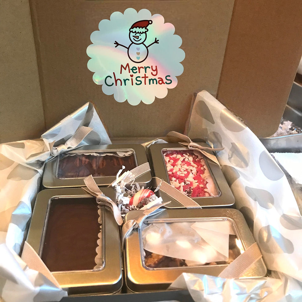 Thumbnail: Holiday Fudge Gift Box - 4 assorted 8-oz tins - interior sticker choice