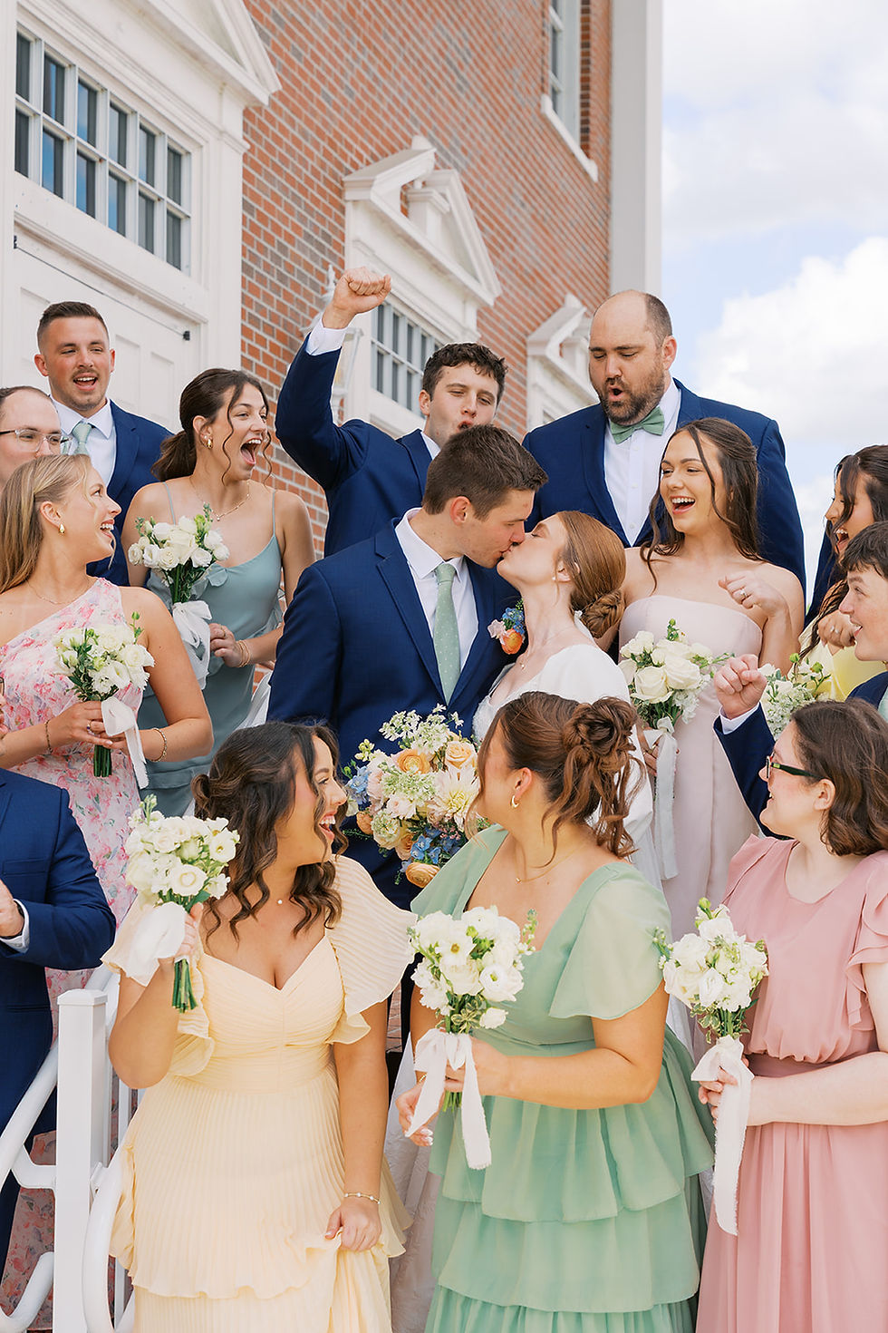 bridal party editorial photo cheering fine art wedding photography Ocala estate wedding