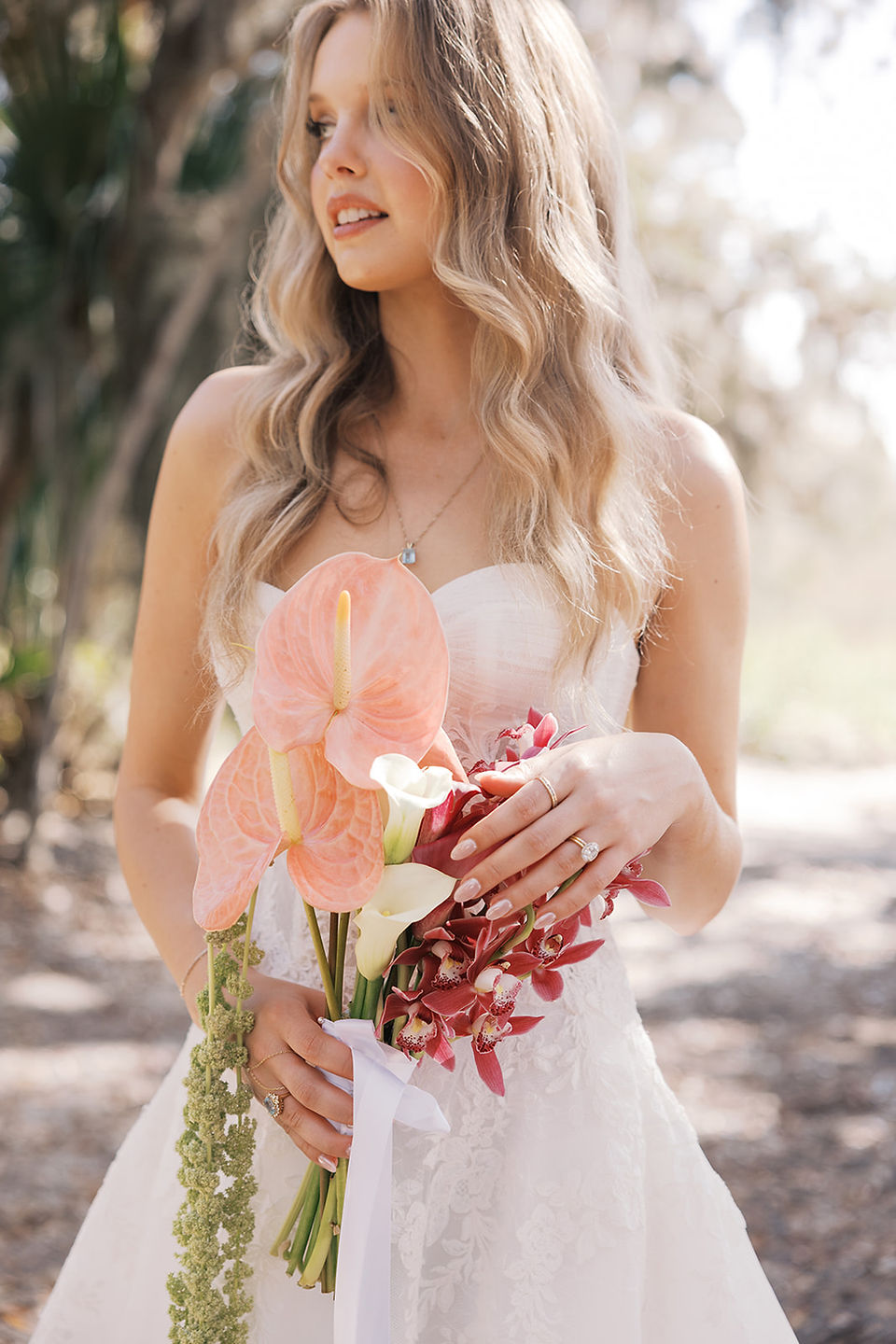 Bridal details featuring chartreuse and burgundy wedding colors at Omni Amelia Island