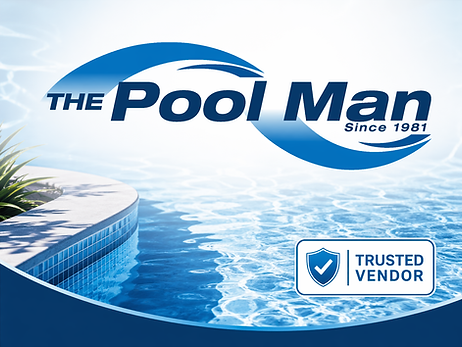 The Pool Man anniversary badge for Houston pool construction, renovation, and maintenance services