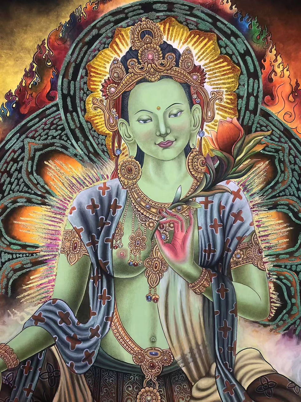Miniature : Tara Verte Thangka | Art de Monastère | Tradition Newari