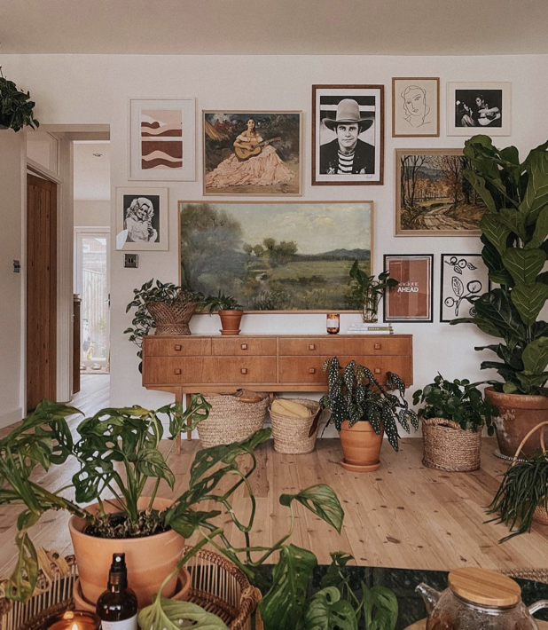 boho living room and gallery wall