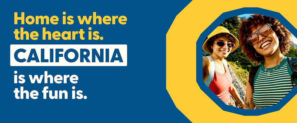 Visit California campaign graphic combining typography and photography