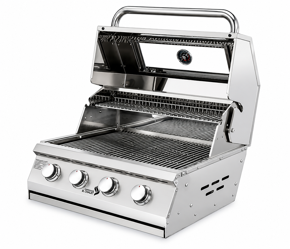 Thumbnail: Stainless steel built-in BBQ grill, open