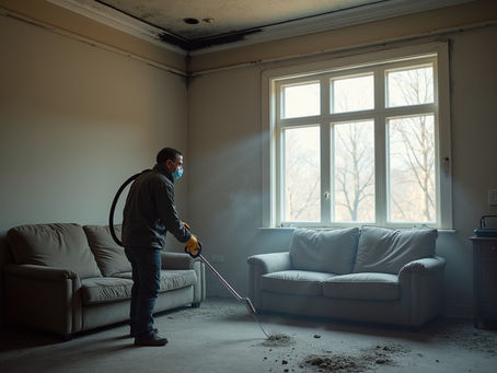 Fire restoration professional cleaning smoke damage in a Lubbock home
