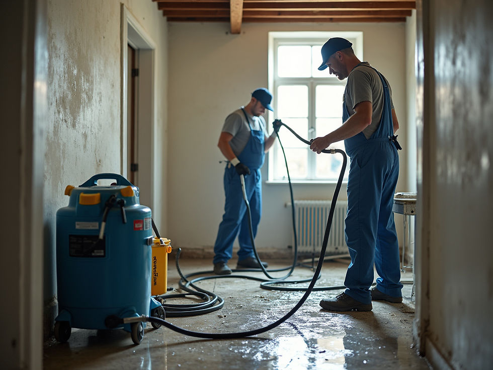 Fire restoration professionals assessing smoke and soot damage in a Lubbock home
