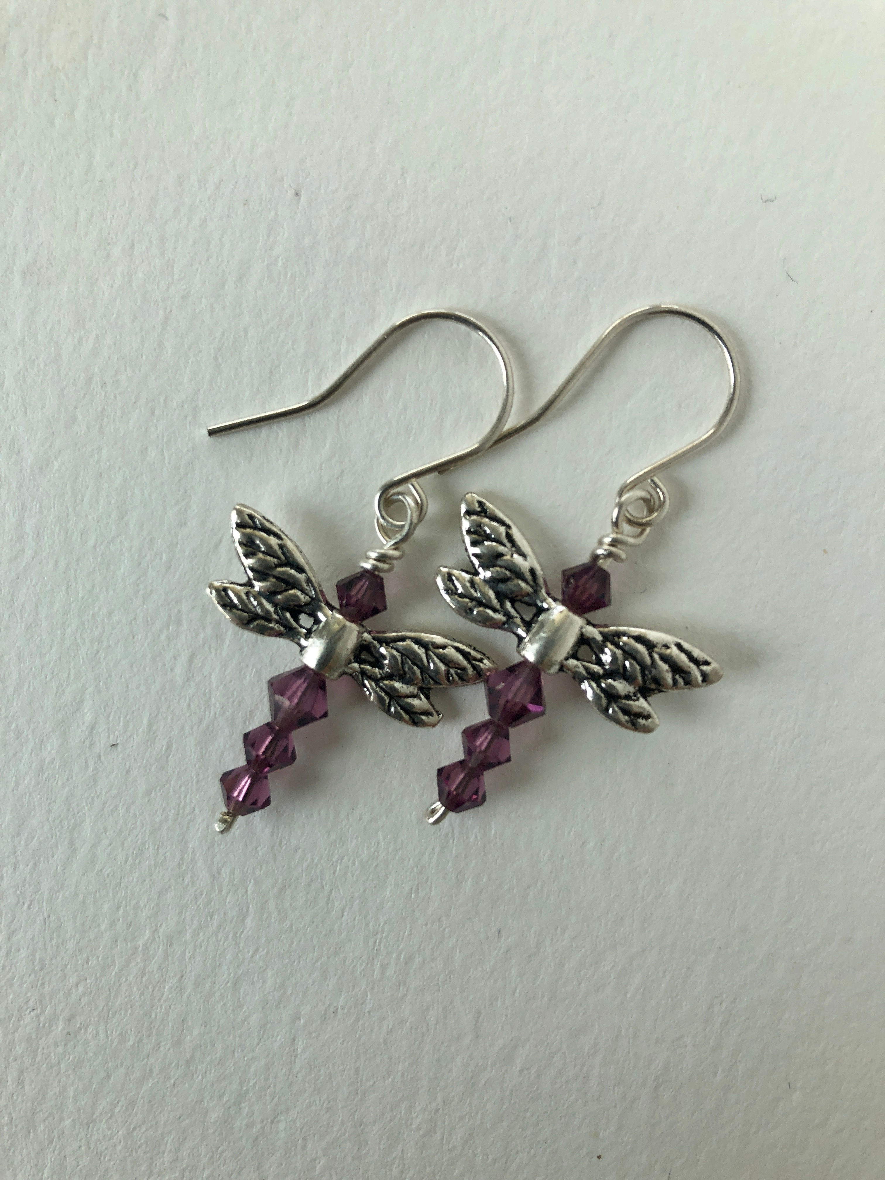 Purple Swarovski Crystal Dragonfly Dangles