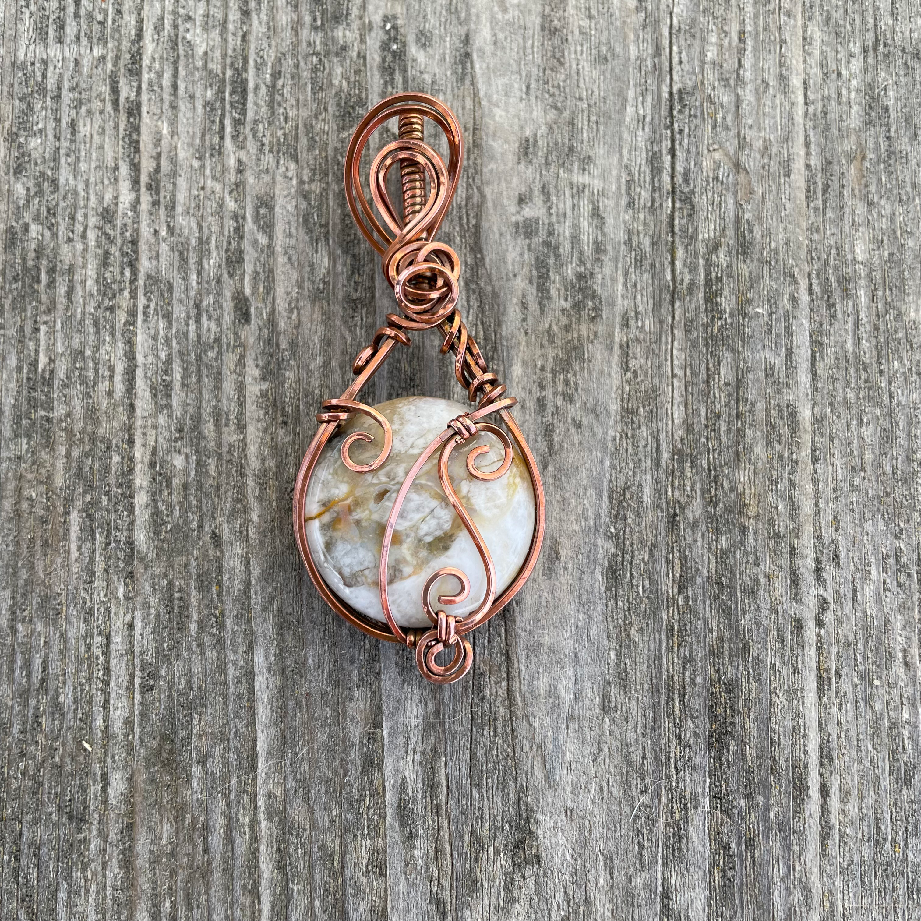 Brazilian Agate Wrapped In Copper Pendant