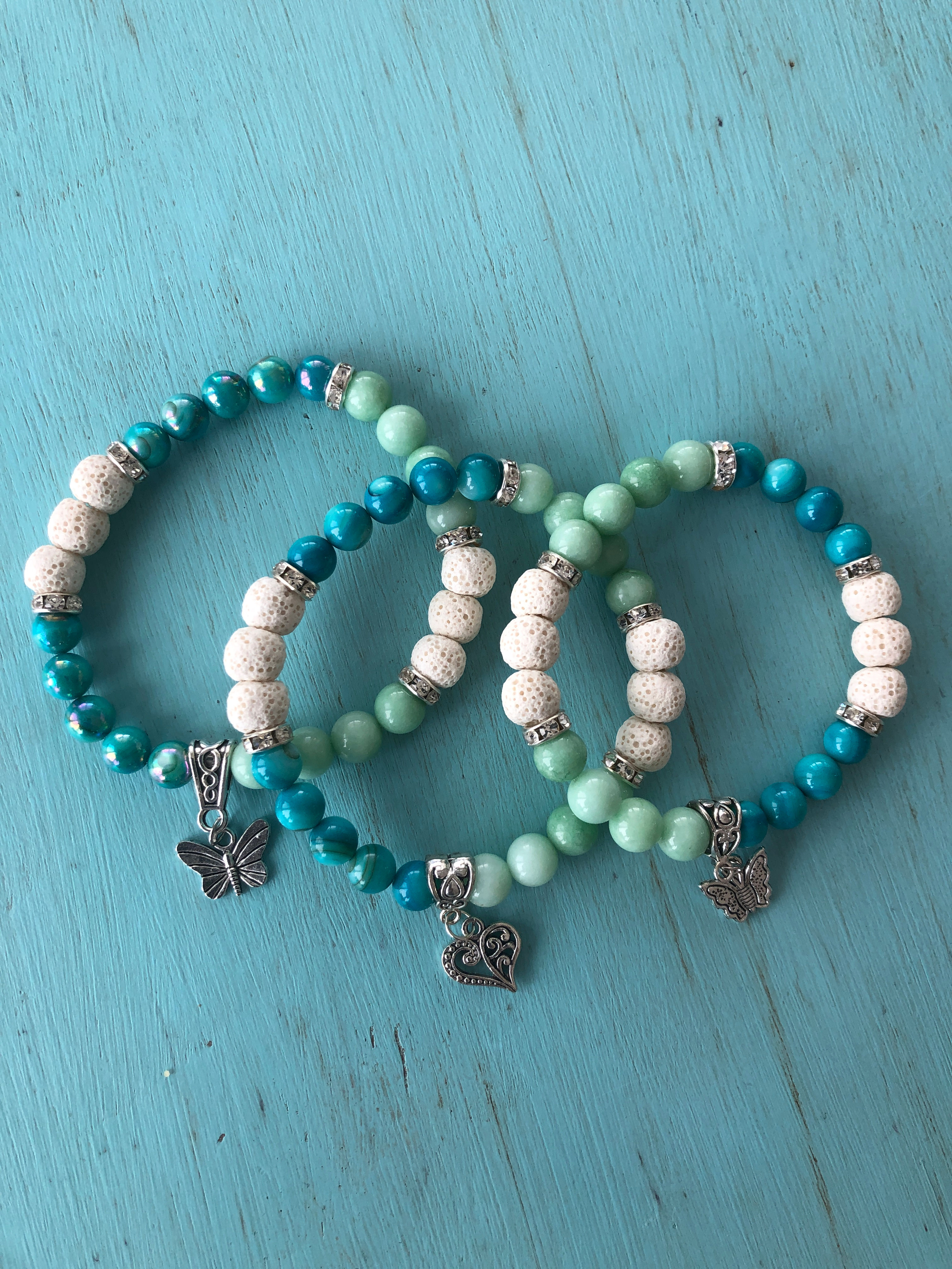 Mint Quartz, Lava Stone And Turquoise Shell Bracelet