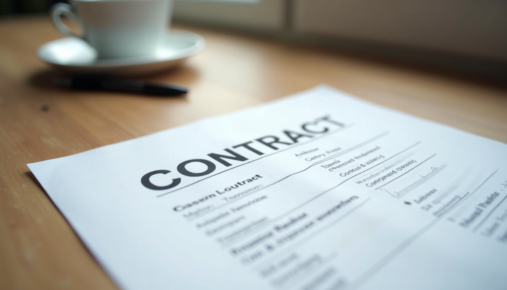 Close-up view of a detailed interior design contract and quotation document