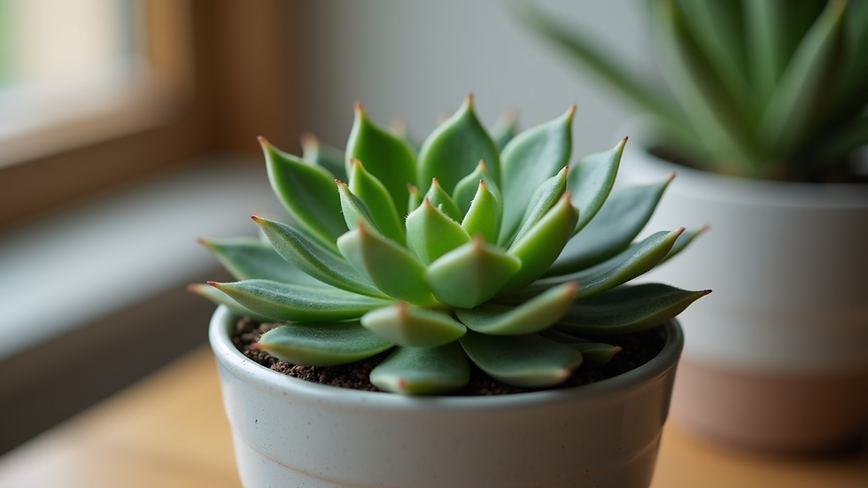 Close-up view of a vibrant succulent plant in a decorative pot