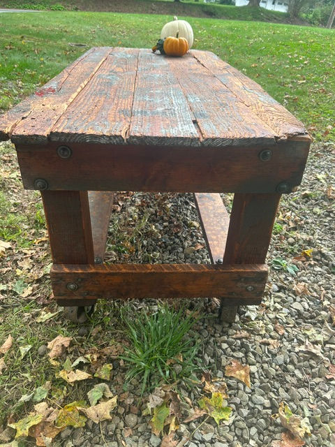 Thumbnail: Rustic Old cart with silver teal sides and top
