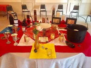 The Spirit’s Edge Shamonial Temple Beltane Ritual & Salon Altar with Mayan deities Ix Chel & Kinnich Ahau, both Guardians of our Temple, April 22, 2017