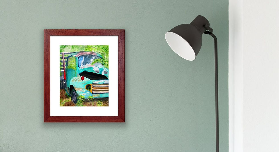 Thumbnail: old truck watercolor fine art print framed example 2