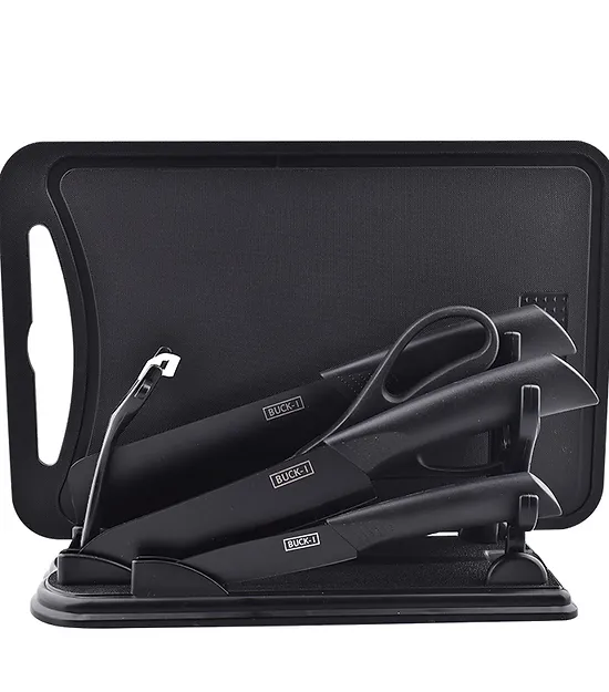 Sleek Sophistication: 7 Piece Black Knife Set With Block