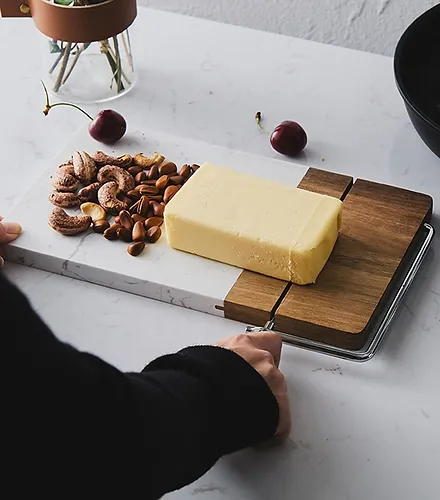 Elevate Your Cheese Experience: Acacia Wood Cheese Board with Wire Slicer