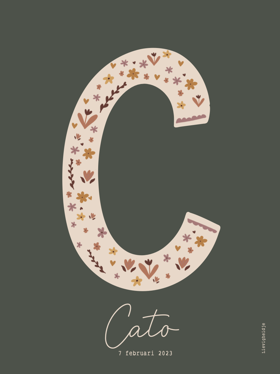 Thumbnail: Letterposter bloemetjes en takjes gepersonaliseerd