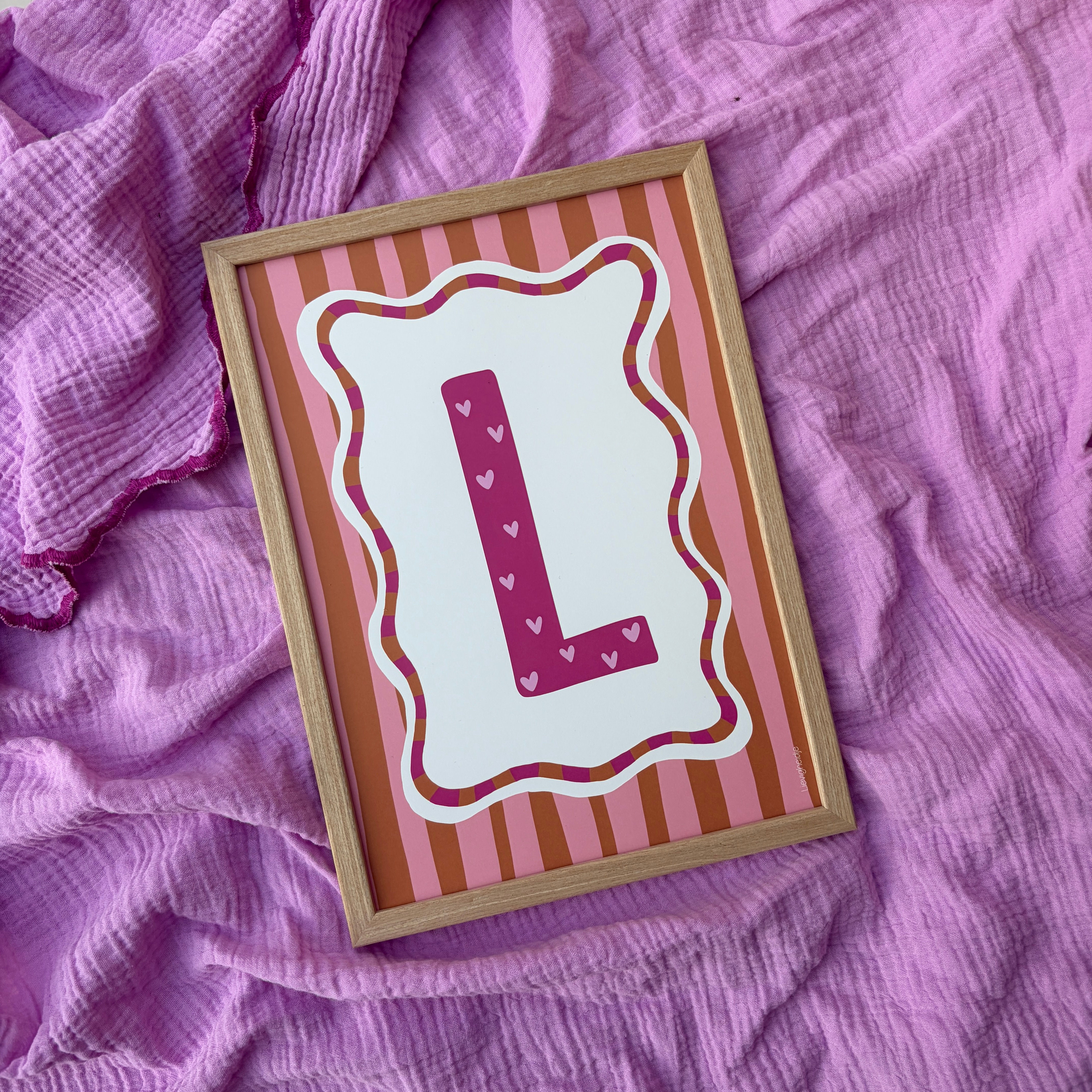 Letterposter oranje roze gestreept