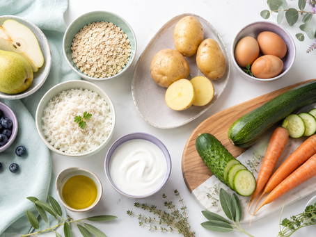 A selection of simple foods used as a starting point for an IC elimination diet and careful food reintroduction.