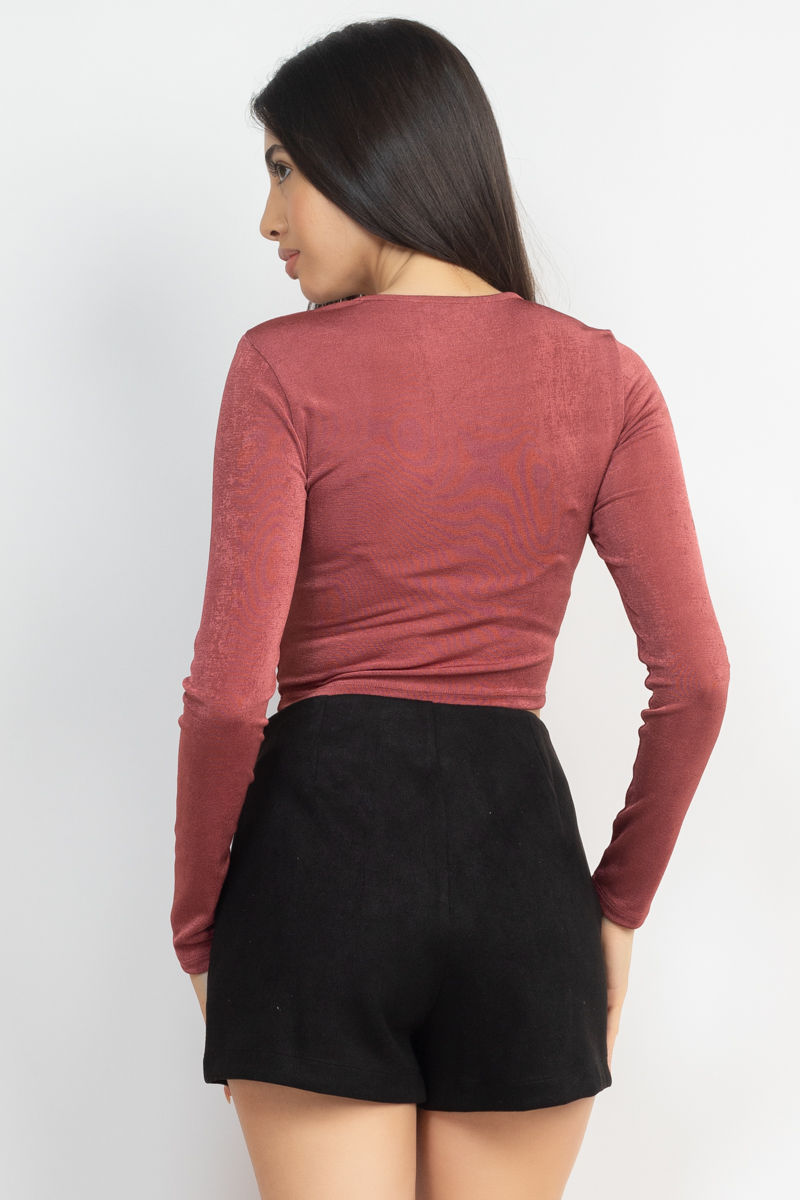 Thumbnail: Twisted Velvety Long Sleeve Crop Top
