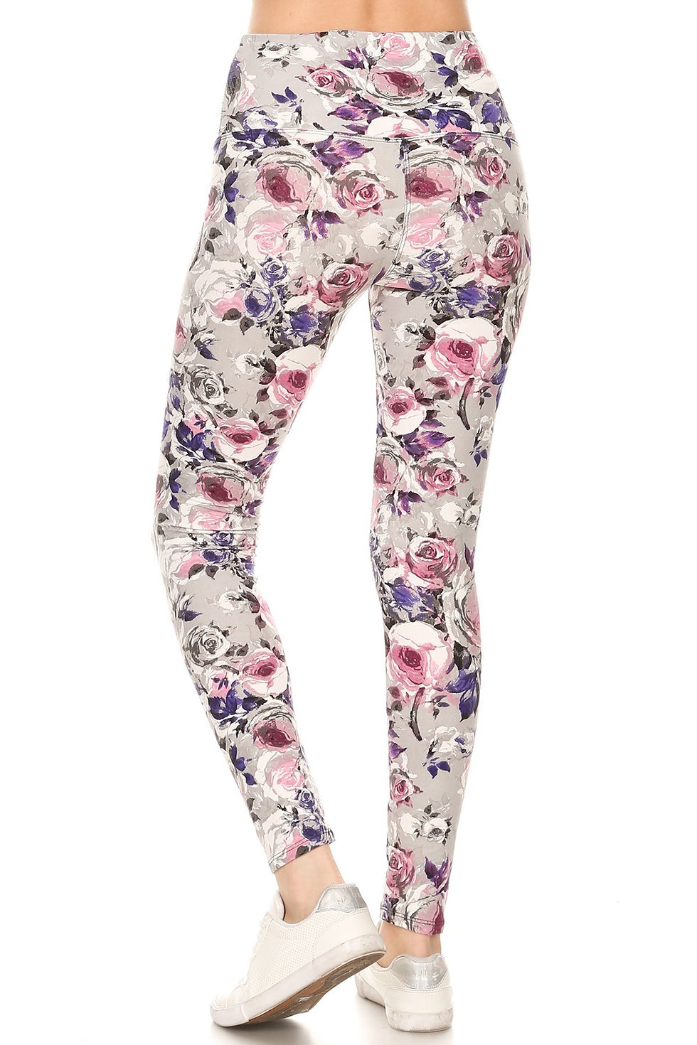 Thumbnail: 5-inch Long Yoga Style Banded Lined Floral Printed Knit Legging With High Waist