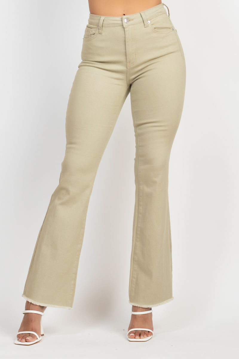 Thumbnail: Frayed Bell Bottom Colored Denim Jeans