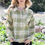 Thumbnail: Cotton & Linen Blend Textured Plaid Shirt Top