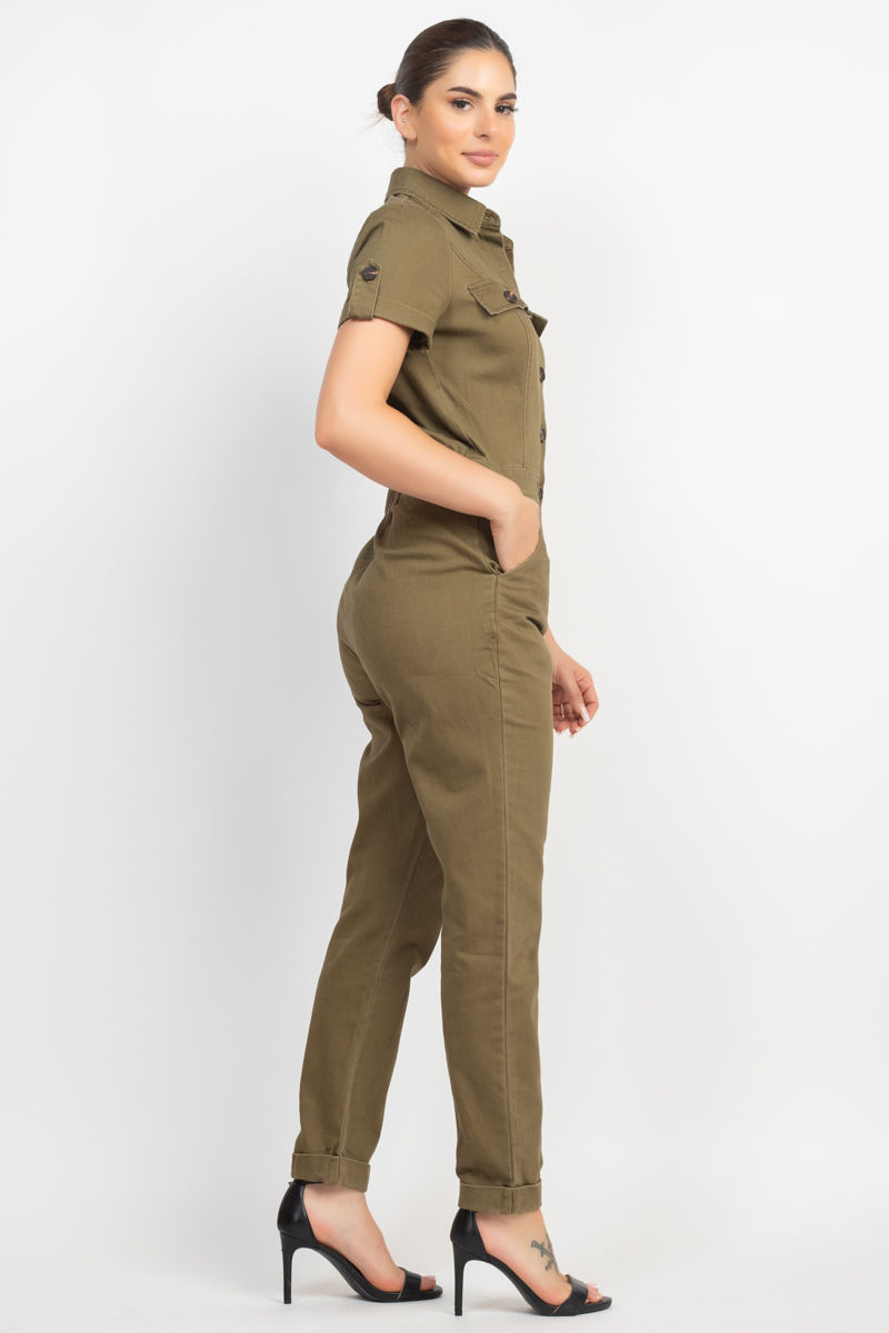 Thumbnail: Collared Button-front Jumpsuit