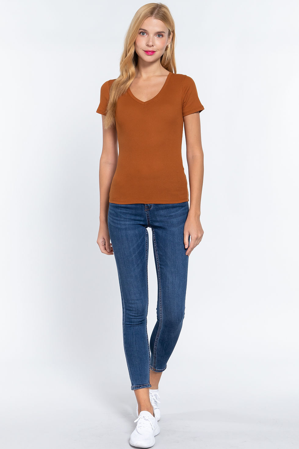 Thumbnail: Short Sleeve V-neck Rib Top