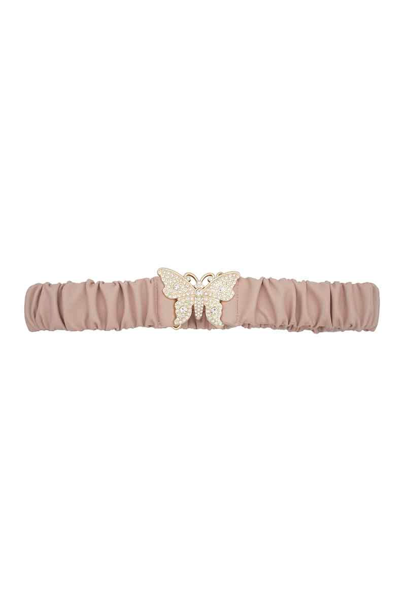 Thumbnail: Rhinestone Pave Butterfly Ruched Elastic Back Belt