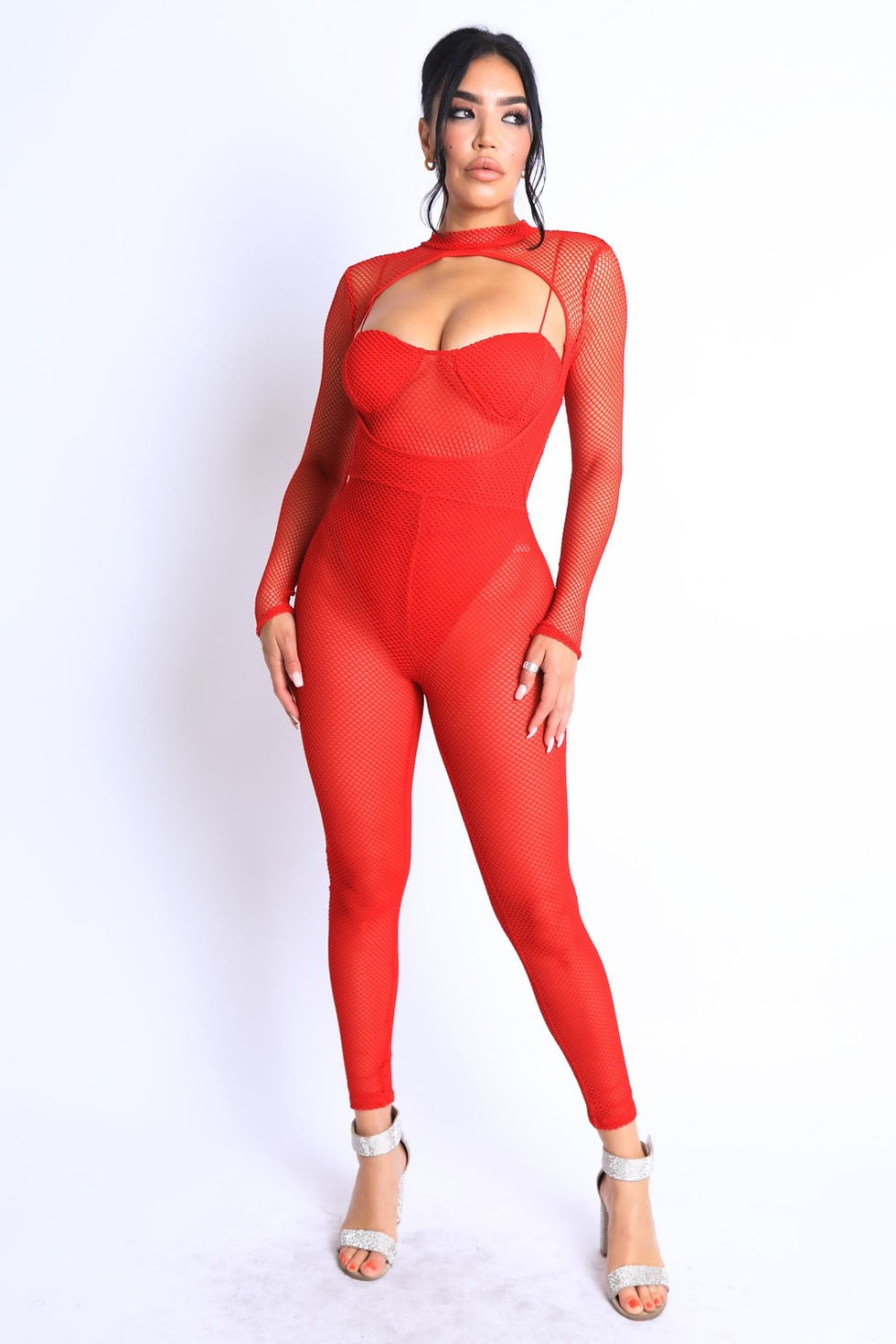 Thumbnail: Mesh Crop Jumpsuit Set
