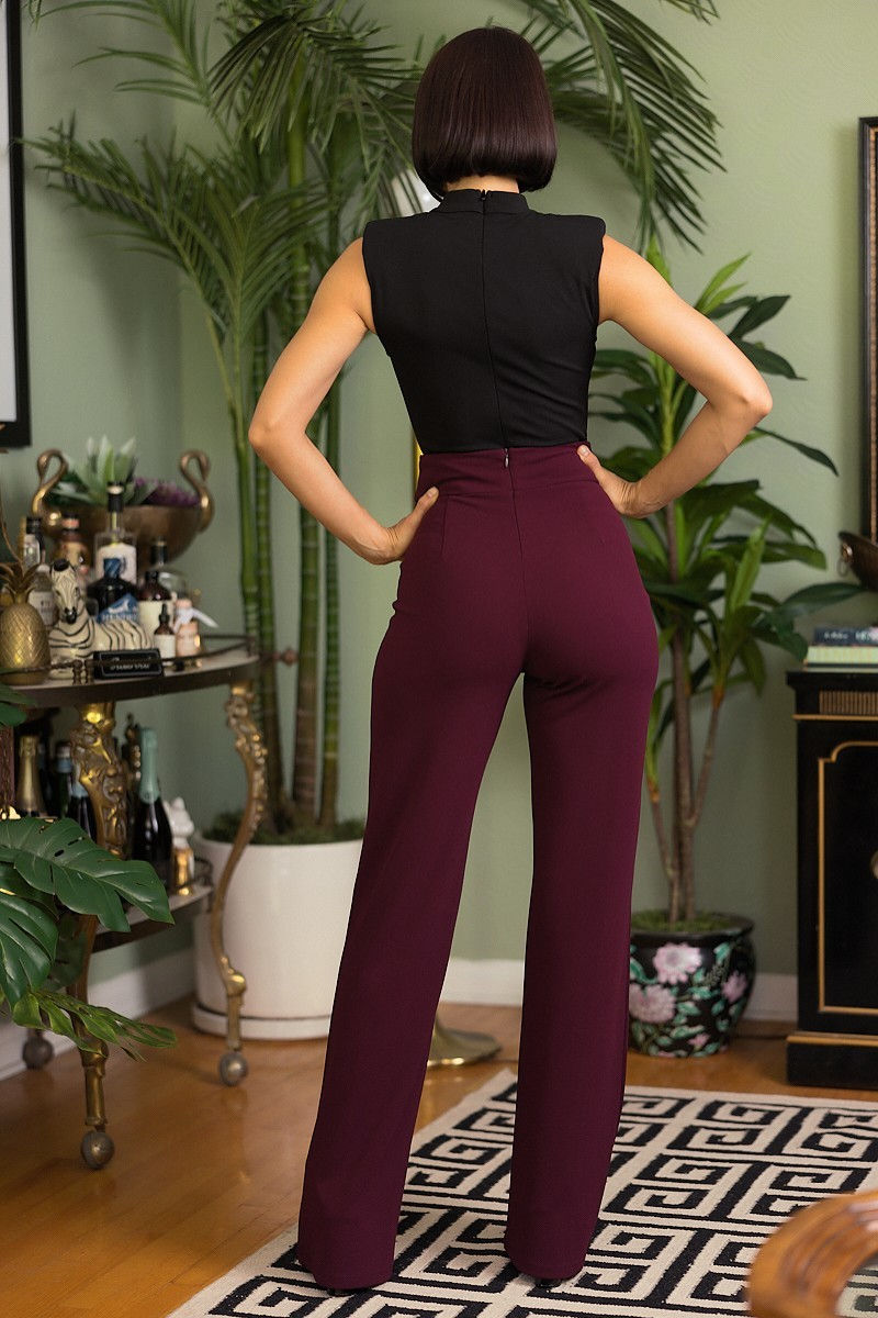 Thumbnail: High Waist Pants With Self Fabric Buckle Detail On The Waist