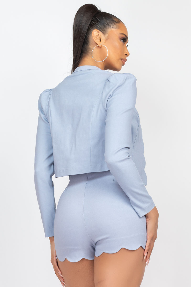 Thumbnail: Scallop Hem Blazer Jacket & Mini Shorts Set