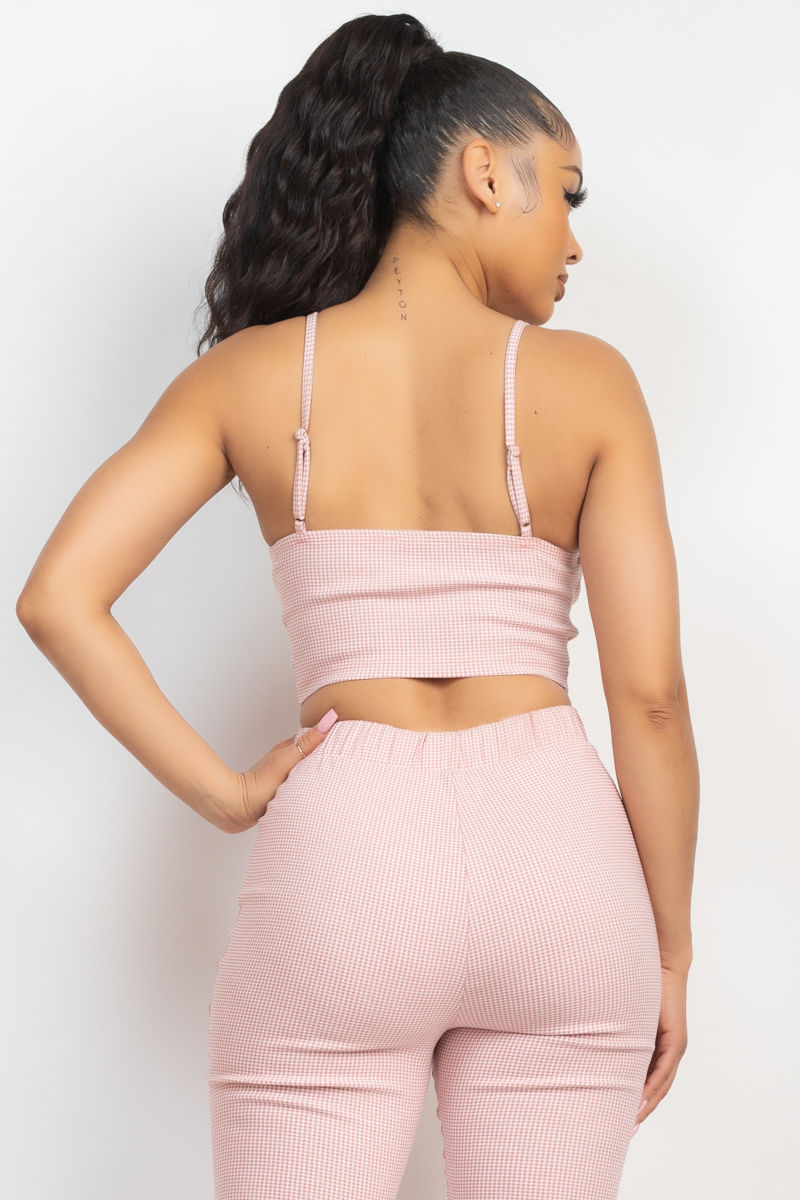 Thumbnail: Plaid Houndstooth Cami Crop Top & Belted Pants Set