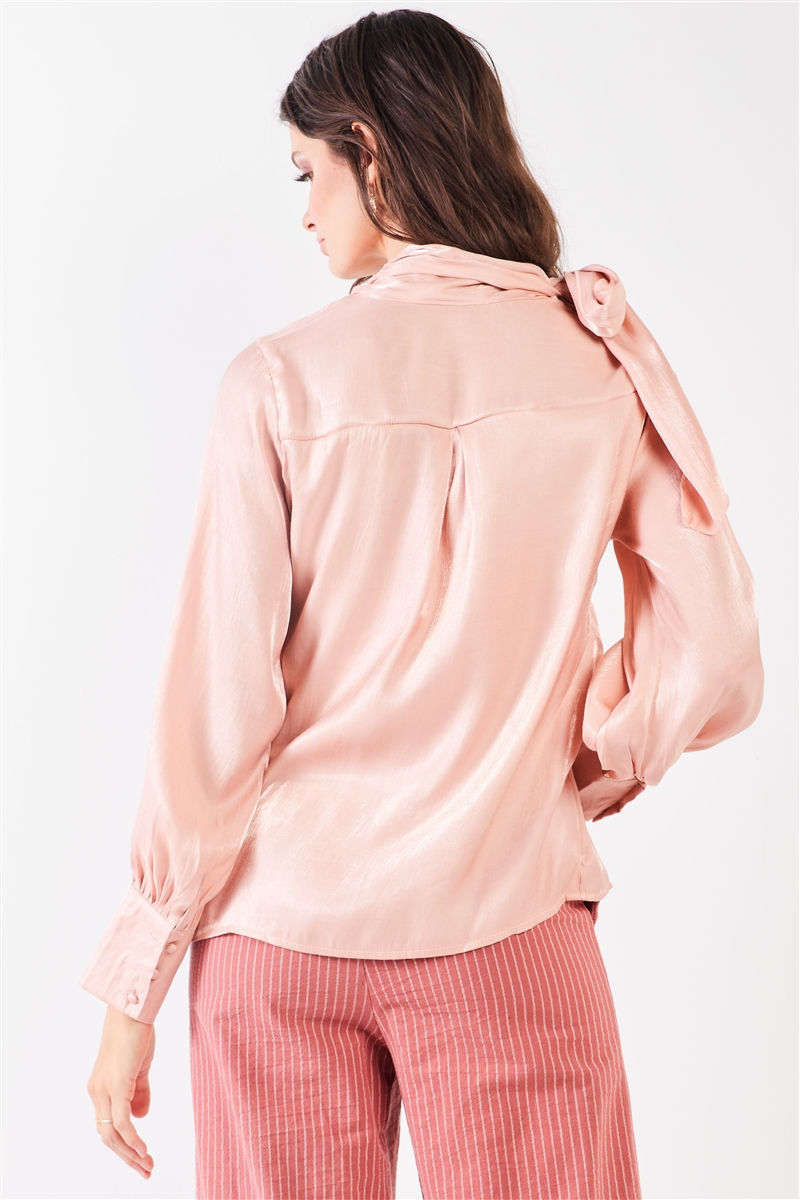 Thumbnail: El Mirage Chiffon Bishop Sleeve Tie-neck Blouse Top