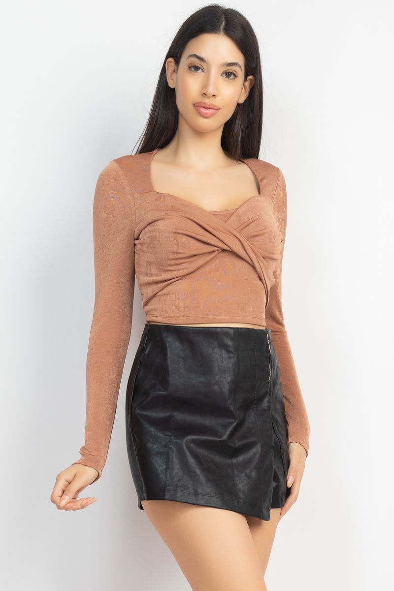 Thumbnail: Twisted Velvety Long Sleeve Crop Top