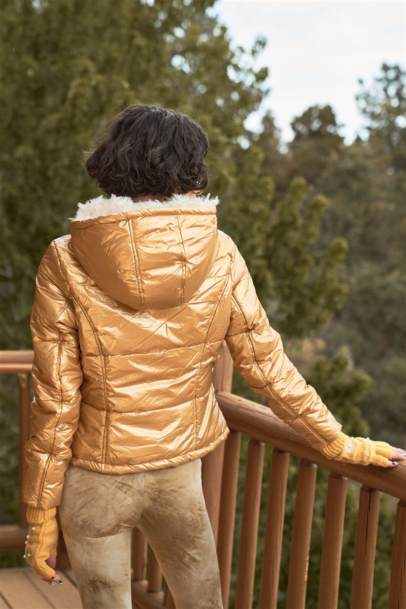 Thumbnail: Long Sleeve Fuzzy Faux Fur Hood Padded Jacket