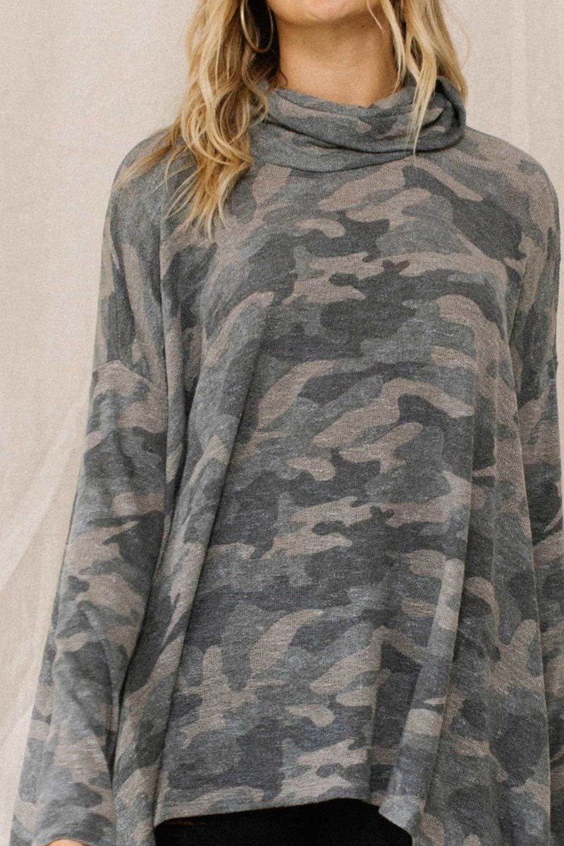 Thumbnail: Camouflage Printed Turtleneck Top