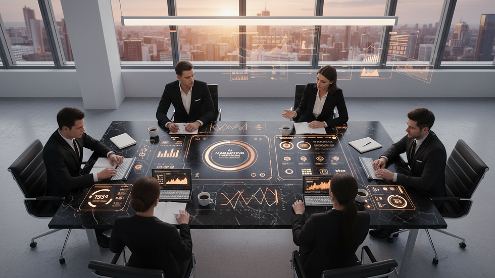 High angle view of a business team collaborating on a digital marketing strategy
