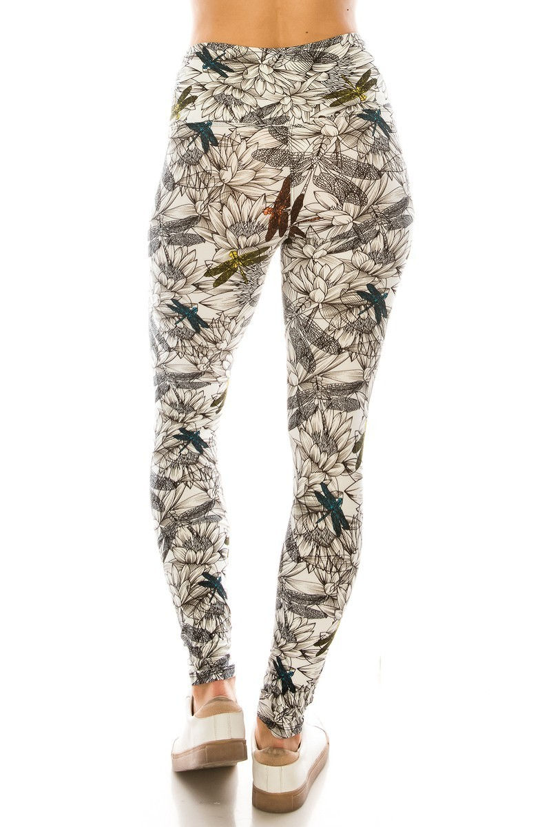 Thumbnail: Long Yoga Style Banded Lined Multi Printed Knit Legging With High Waist