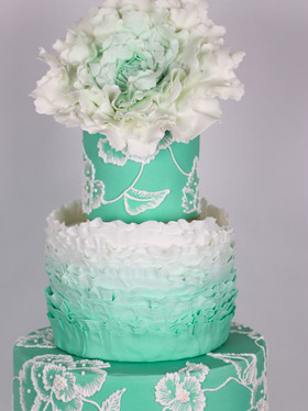 Teal Ruffle Wedding Cake Embroidery