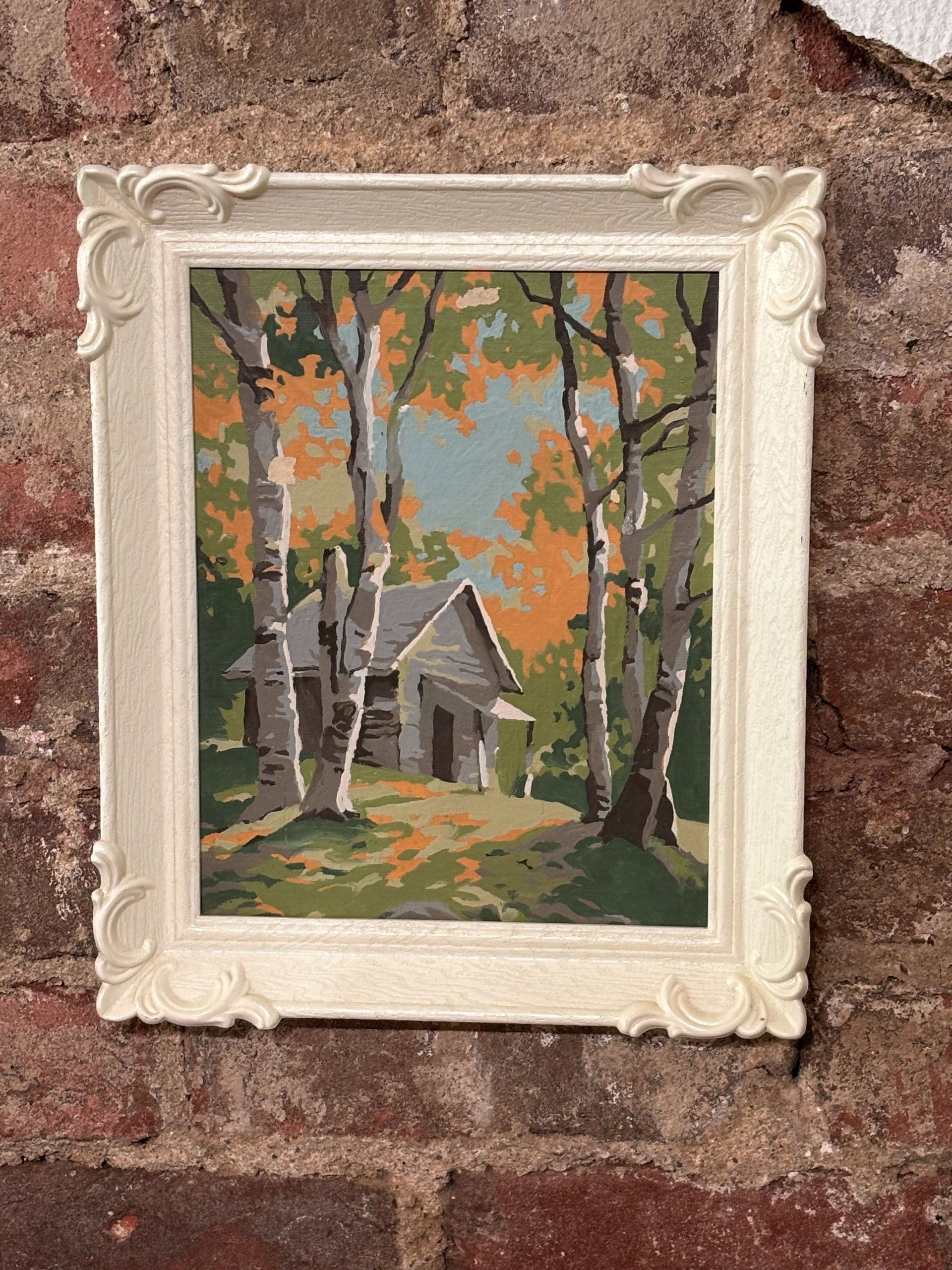 Vintage Paint-by-Number Woodland Cabin