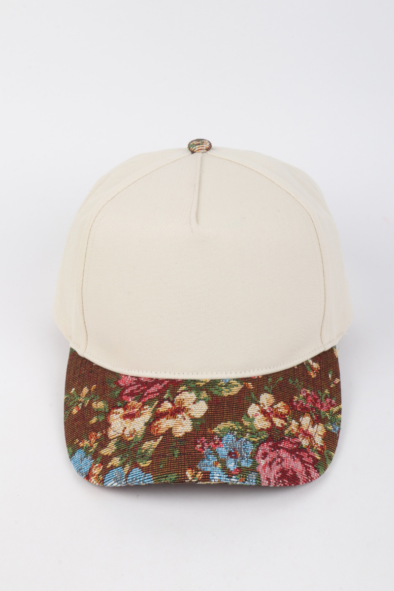 Floral Print Brocade 5 Panels Two Tone Baseball Cap