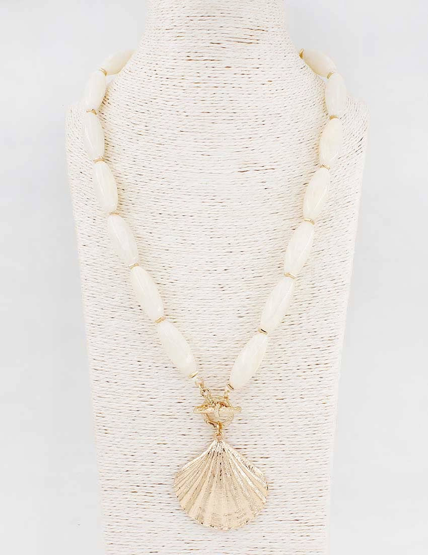 White Oval Stone 16"-18" Shell Charm