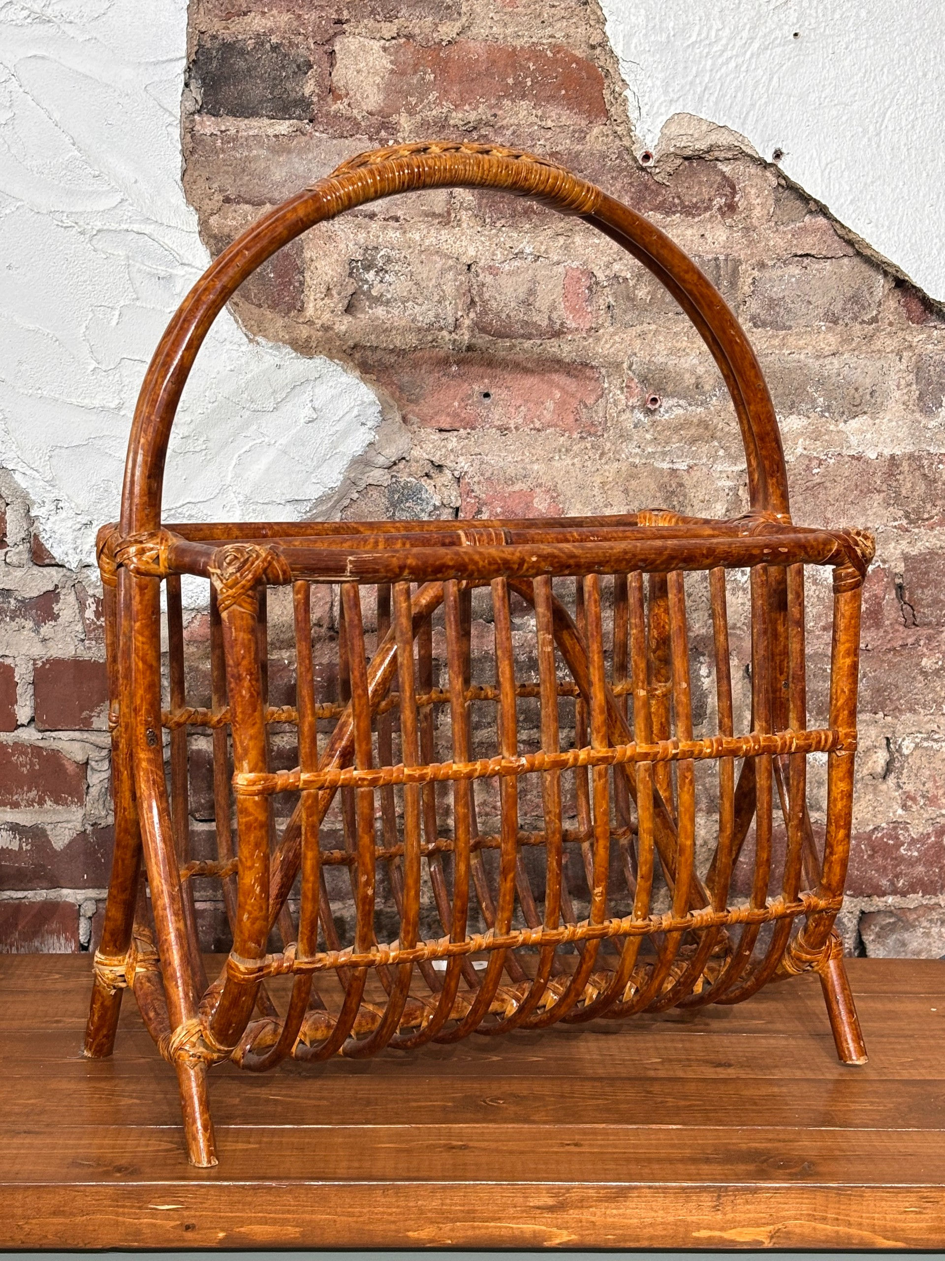 Vintage Bamboo & Rattan Magazine Rack