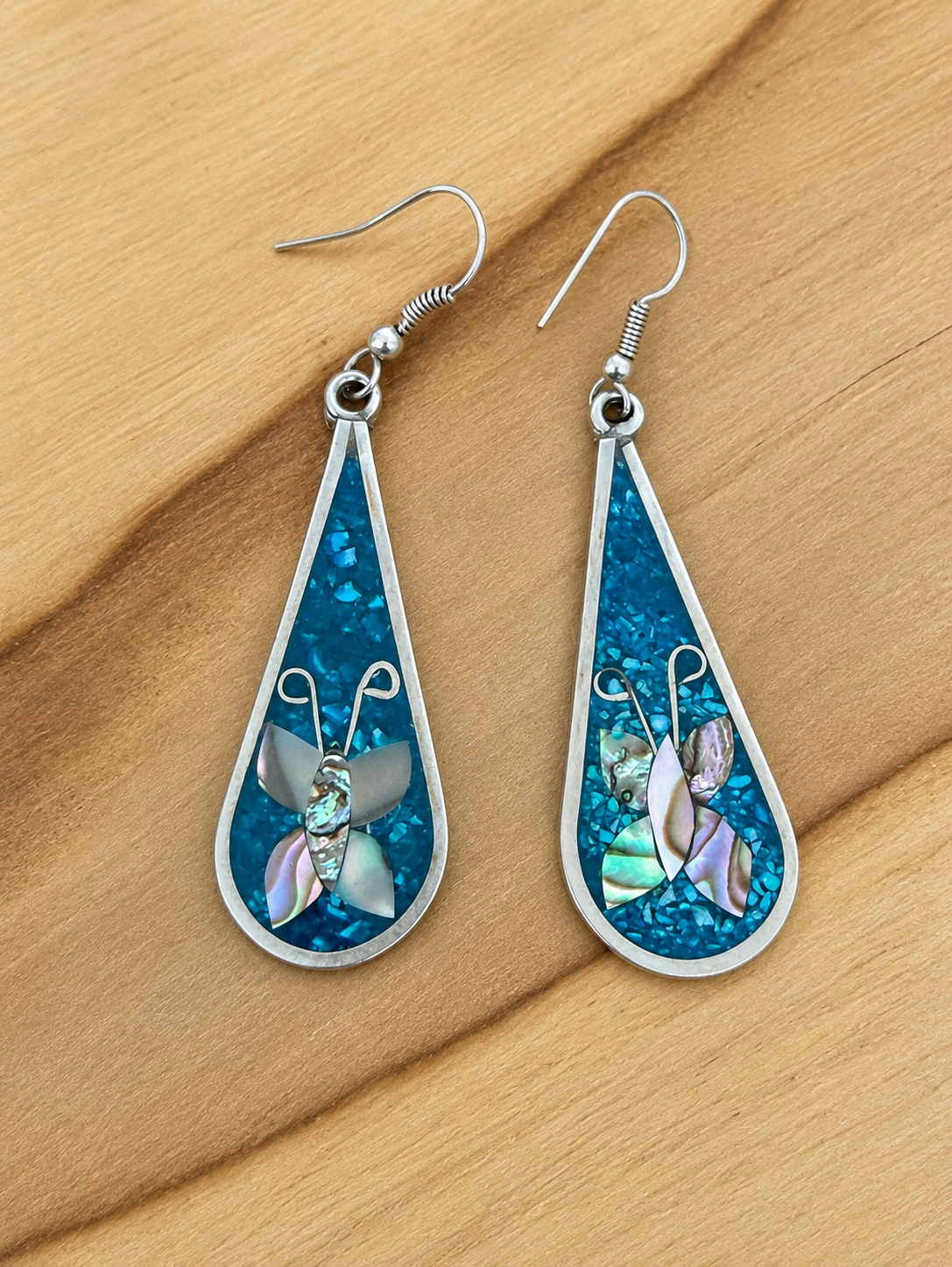 Stamped Sterling Silver Butterfly Inlay Earrings
