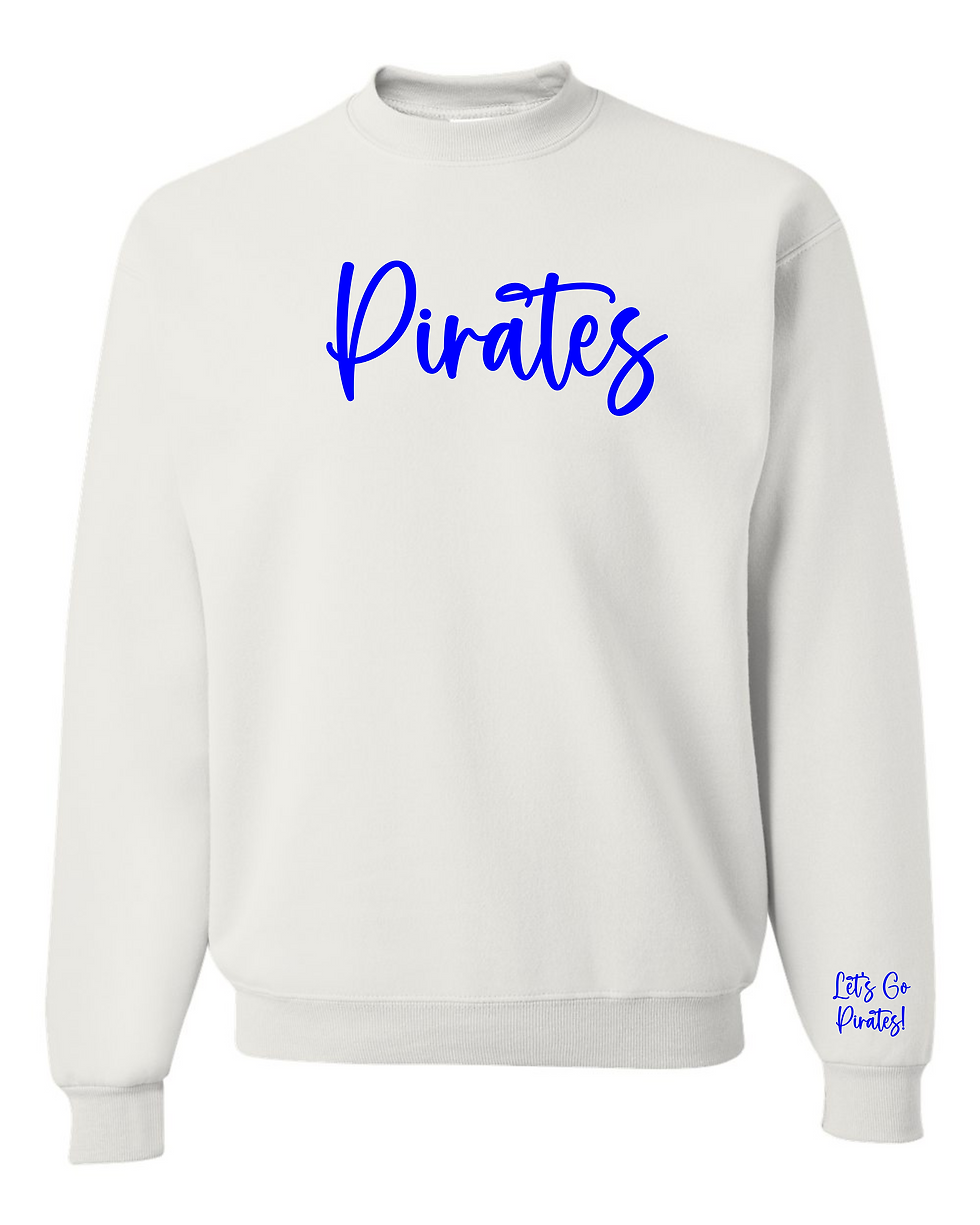 "White with Royal Pirates in Puff Vinyl" Youth Crewneck Sweatshirt