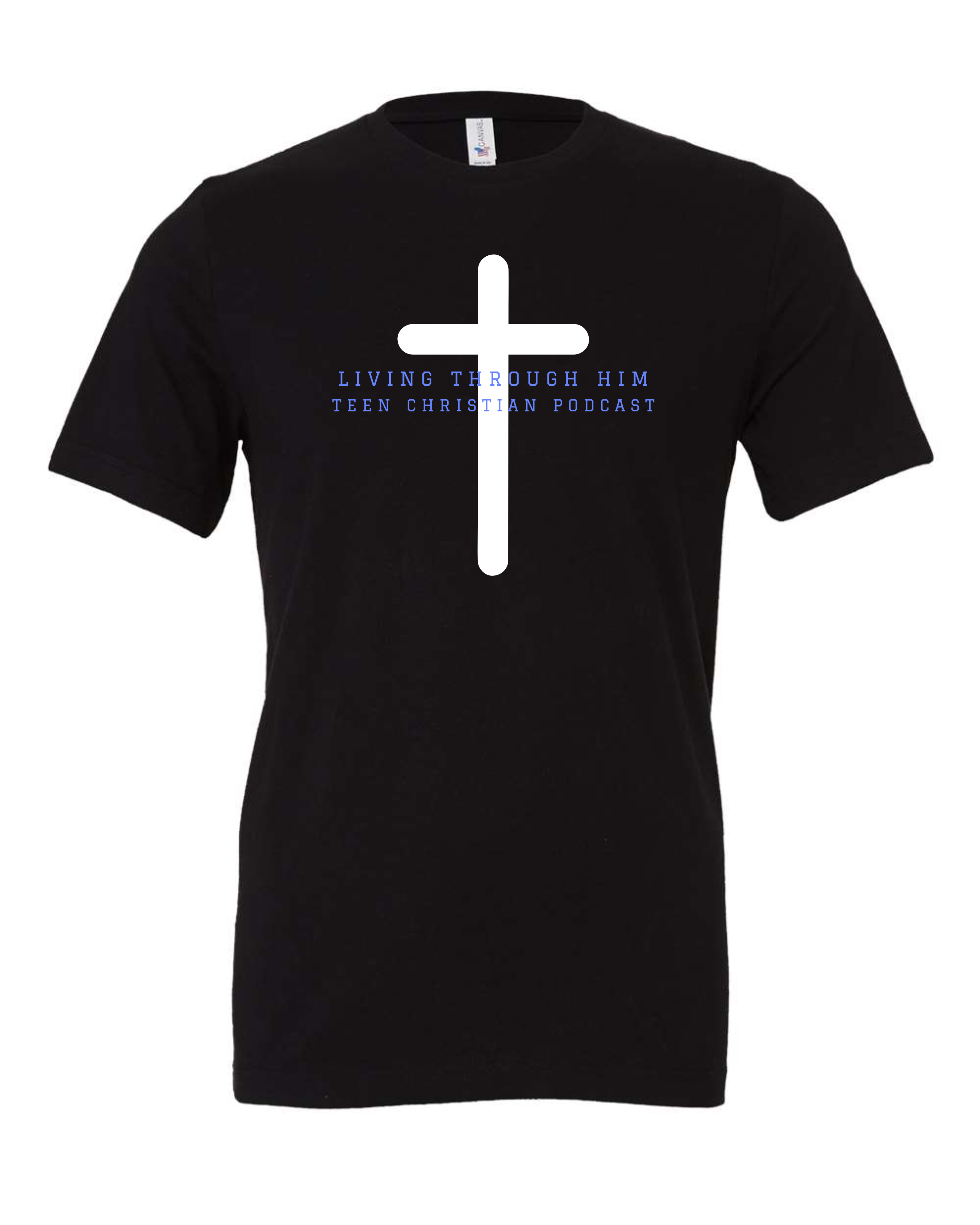 "Living Through Him White Cross" Youth Short Sleeve Tee